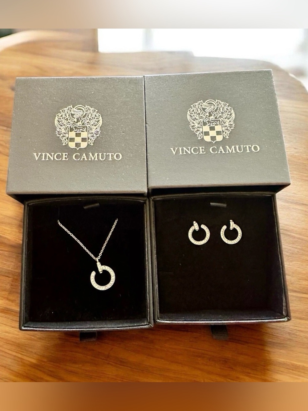 Vince Camuto, Ayla Necklace And Earrings , New in Box, Silver Tone, Rhinestones